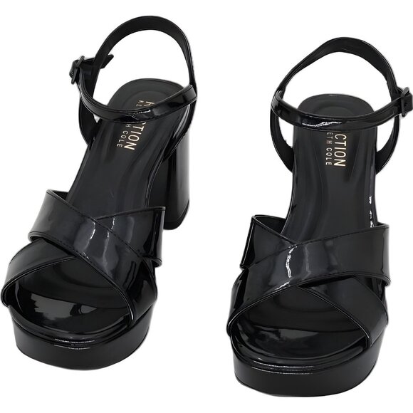 Kenneth Cole Reaction Reeva Black Patent Platform Heeled Sandals US 6.5M EU 37 - Picture 5 of 6